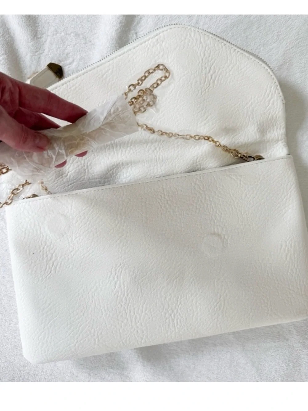 White Envelope Clutch with Gold Chain Strap